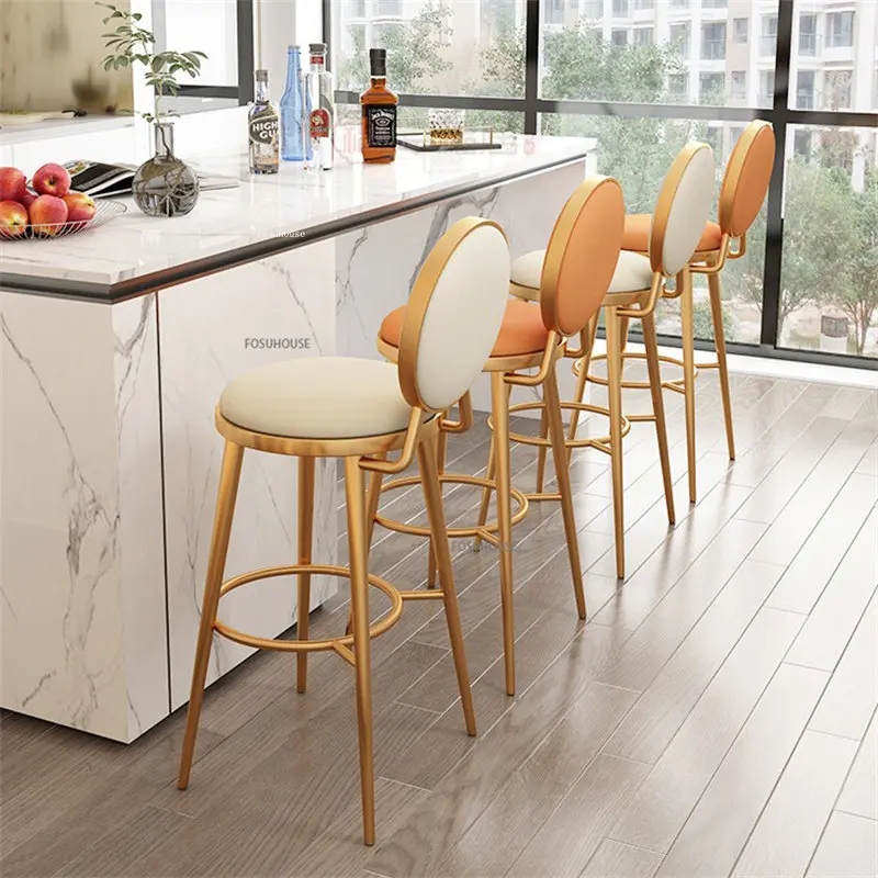 Современный металлический барный стул для кухонной мебели домашнего кафе-ресторана The Bar Chairs Золото, барный стул с высокими ножками из нержавеющей стали Изображение 2