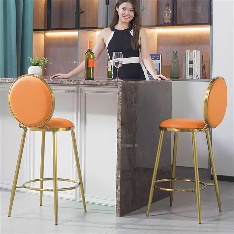 Современный металлический барный стул для кухонной мебели домашнего кафе-ресторана The Bar Chairs Золото, барный стул с высокими ножками из нержавеющей стали Изображение 3