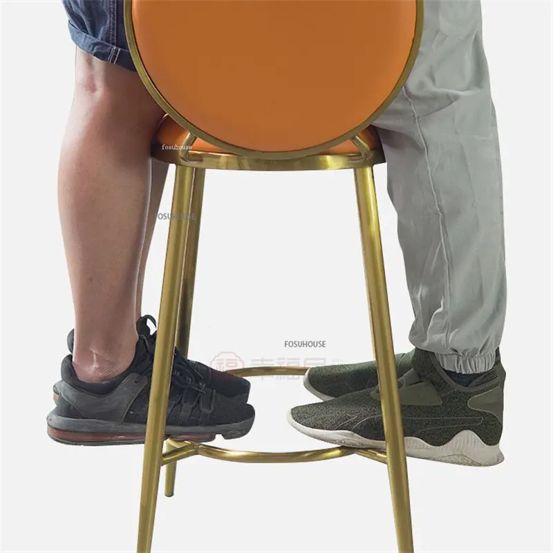 Современный металлический барный стул для кухонной мебели домашнего кафе-ресторана The Bar Chairs Золото, барный стул с высокими ножками из нержавеющей стали Изображение 4