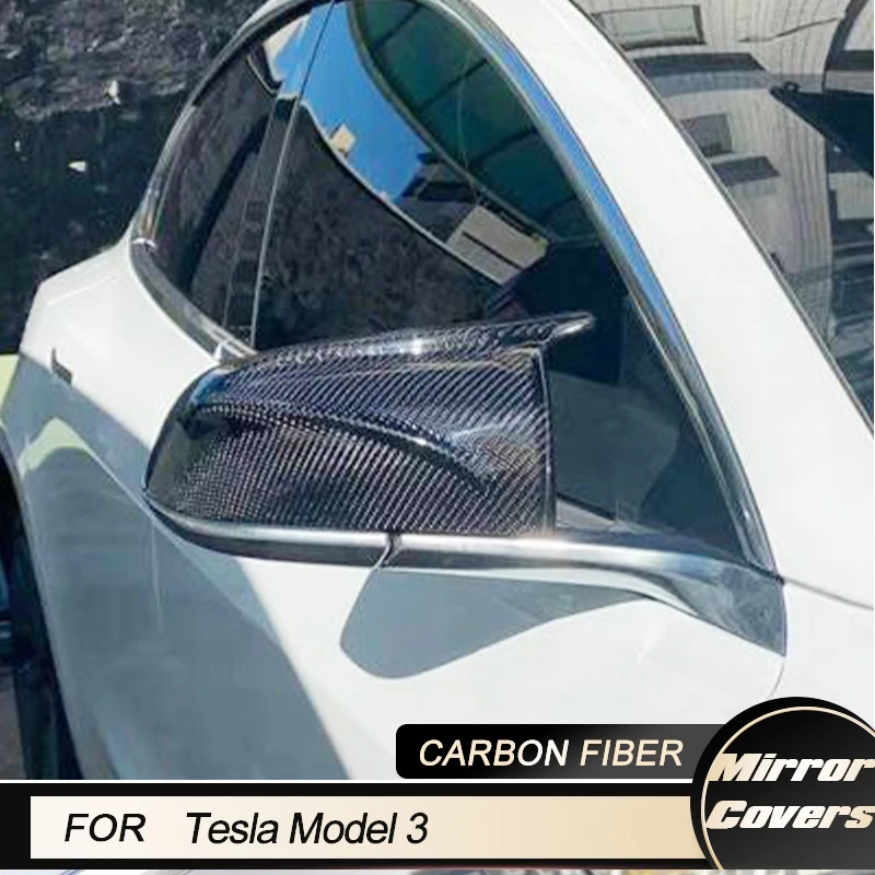 Крышки автомобильных зеркал заднего вида для Tesla Модель 3 2017 2018 2019 2020 Гоночные Боковые крышки зеркал заднего вида из углеродного волокна Изображение 0