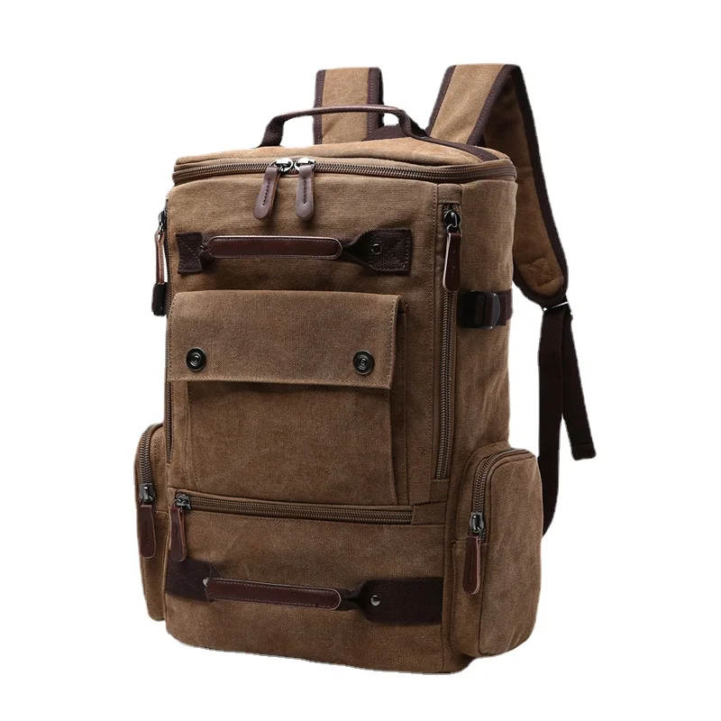 Холщовый рюкзак, мужской рюкзак, сумка для компьютера большой емкости, многоцелевая дорожная сумка для отдыха, корейский вариант модного рюкзака Изображение 0