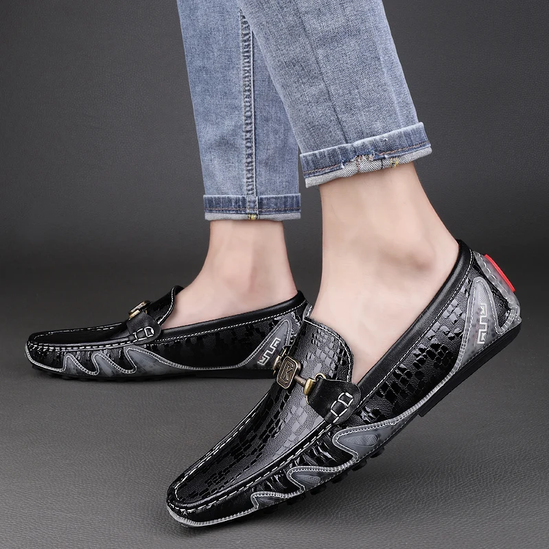 Новая крутая Повседневная мужская обувь без застежек, Черная, Белая, мужская обувь для ходьбы, обувь для водителя, повседневная обувь для взрослых, натуральная кожа Изображение 0