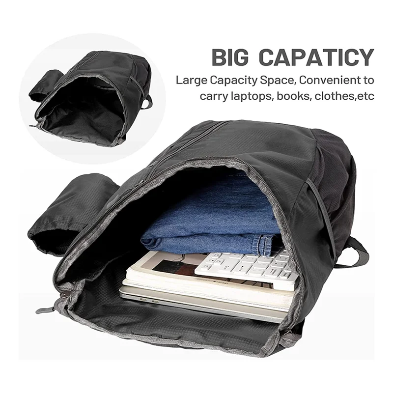 Портативная сумка для кемпинга на открытом воздухе, походный рюкзак, водонепроницаемый легкий упаковываемый рюкзак для путешествий - серый Изображение 1