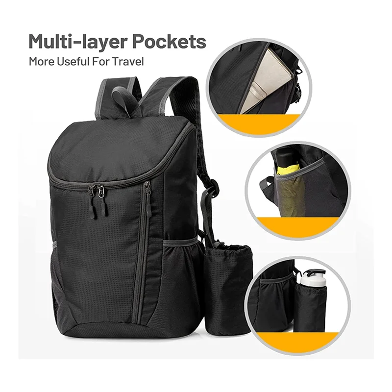 Портативная сумка для кемпинга на открытом воздухе, походный рюкзак, водонепроницаемый легкий упаковываемый рюкзак для путешествий - серый Изображение 2