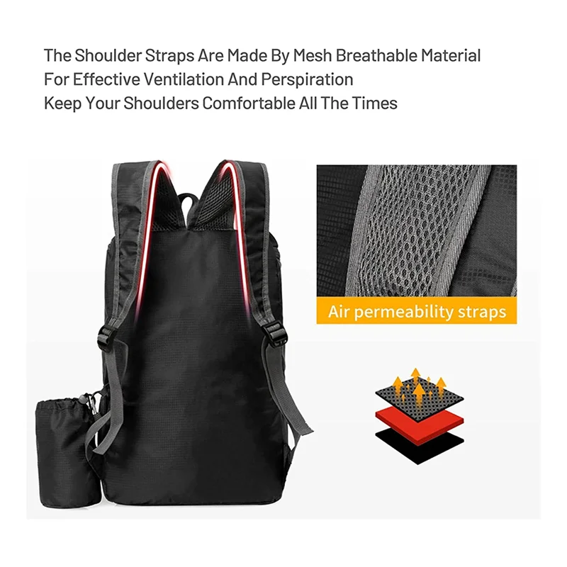 Портативная сумка для кемпинга на открытом воздухе, походный рюкзак, водонепроницаемый легкий упаковываемый рюкзак для путешествий - серый Изображение 3