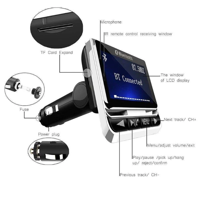 Автомобильный ЖК-MP3-плеер, совместимый по Bluetooth с функцией громкой связи с 1,44-дюймовым экраном L9BC Изображение 4
