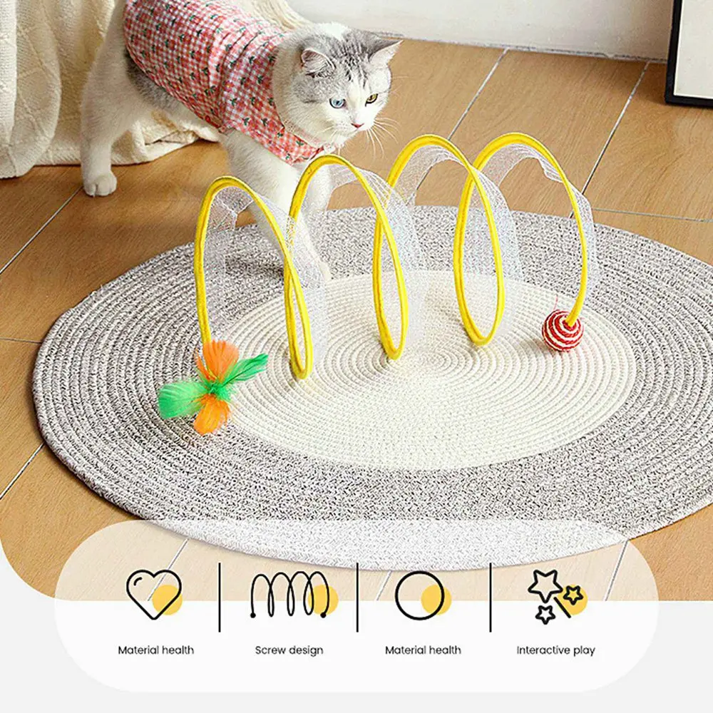 Спиральная пружинная трубка-туннель для кошек, Складная интерактивная игрушка для домашних животных, игровая палатка для щенков, Аксессуары для котенка с шариковыми перьями из сизаля Изображение 0