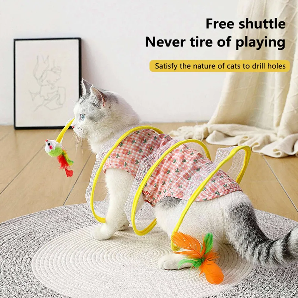 Спиральная пружинная трубка-туннель для кошек, Складная интерактивная игрушка для домашних животных, игровая палатка для щенков, Аксессуары для котенка с шариковыми перьями из сизаля Изображение 1