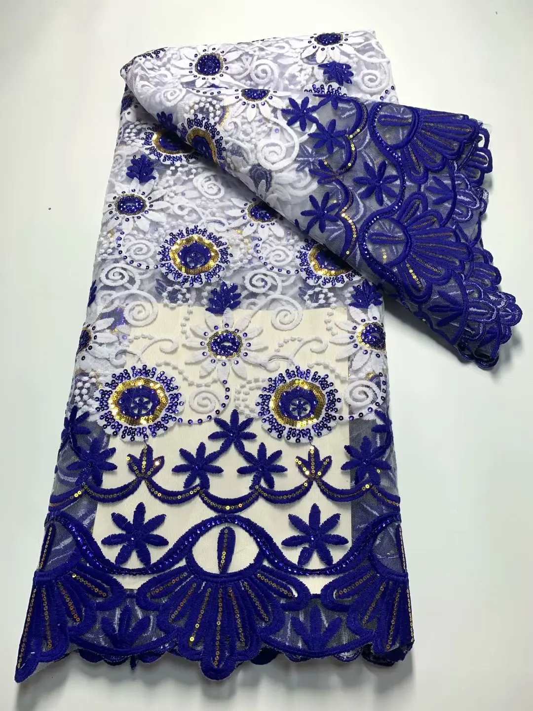 Голубовато-белая африканская кружевная ткань с вышивкой 3D пайетками, французская кружевная ткань, высококачественный нигерийский кружевной материал для свадьбы Изображение 0