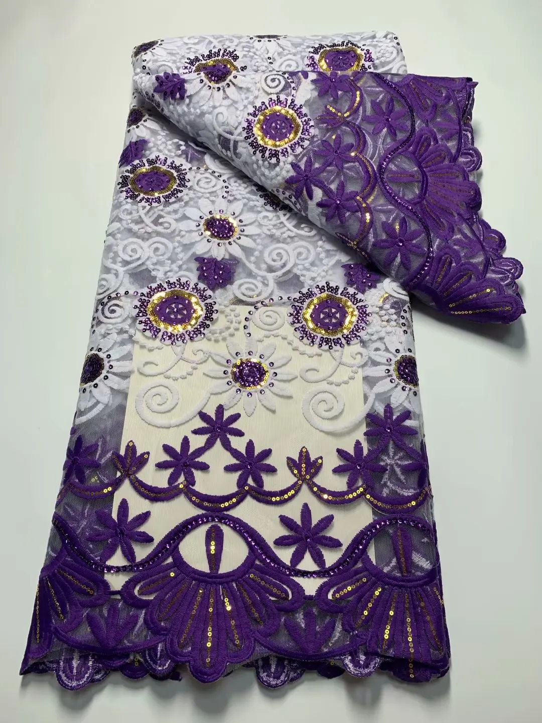 Голубовато-белая африканская кружевная ткань с вышивкой 3D пайетками, французская кружевная ткань, высококачественный нигерийский кружевной материал для свадьбы Изображение 5