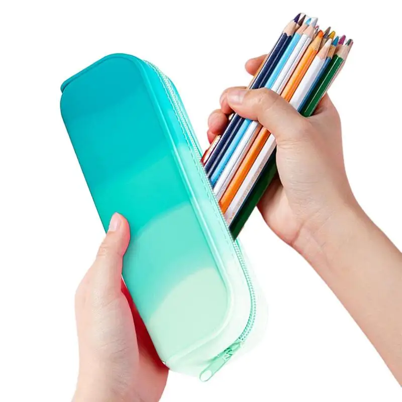 Силиконовый пенал, водонепроницаемый градиентный пенал для ручек, школьные канцелярские принадлежности, вместительная сумка для хранения Изображение 0