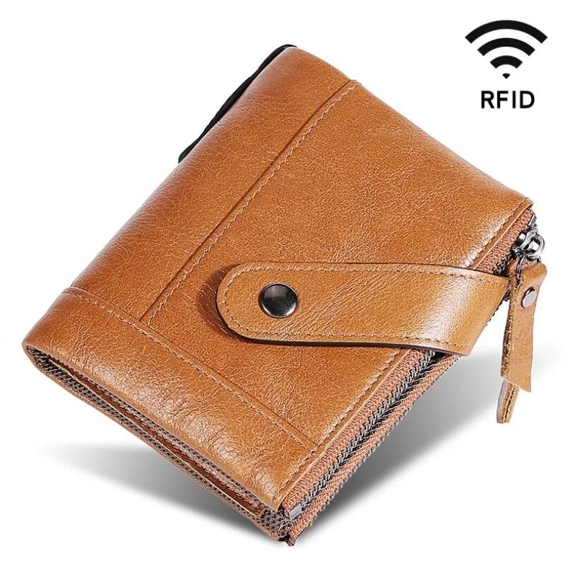 Мужской карманный кошелек из мягкой натуральной кожи, мужской короткий кошелек для монет и карточек, модный RFID-код для джинсов 2024, новейший дизайн. Изображение 0