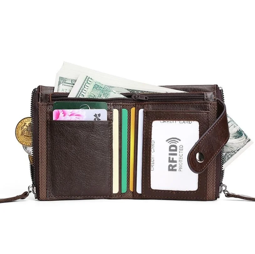 Мужской карманный кошелек из мягкой натуральной кожи, мужской короткий кошелек для монет и карточек, модный RFID-код для джинсов 2024, новейший дизайн. Изображение 2