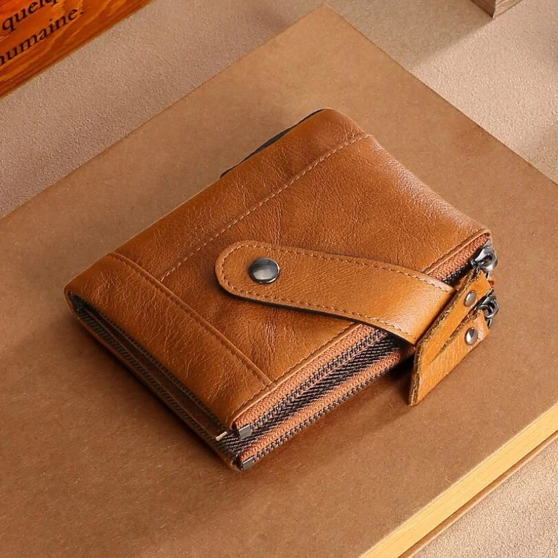 Мужской карманный кошелек из мягкой натуральной кожи, мужской короткий кошелек для монет и карточек, модный RFID-код для джинсов 2024, новейший дизайн. Изображение 5