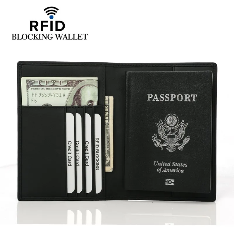 Зажим для паспорта из Воловьей кожи первого слоя, Книжка для паспорта, Новый RFID Зажим для паспорта из Воловьей кожи, Кошелек, Кожаная сумка для паспорта, Защитный чехол Изображение 0