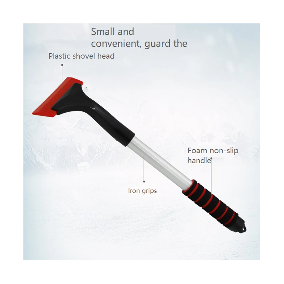 Выдвижной скребок для льда, щетка для снега, съемный инструмент для уборки снега с ручкой из пенопласта, головка щетки поворачивается на 360 °, скребок для снега B Изображение 1