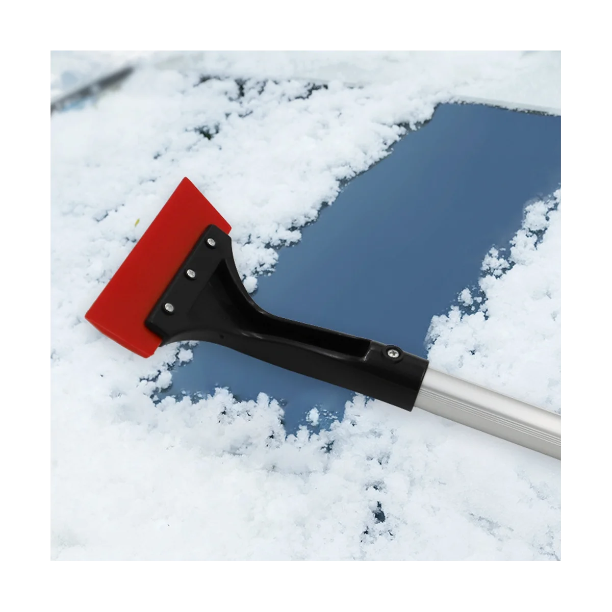 Выдвижной скребок для льда, щетка для снега, съемный инструмент для уборки снега с ручкой из пенопласта, головка щетки поворачивается на 360 °, скребок для снега B Изображение 4